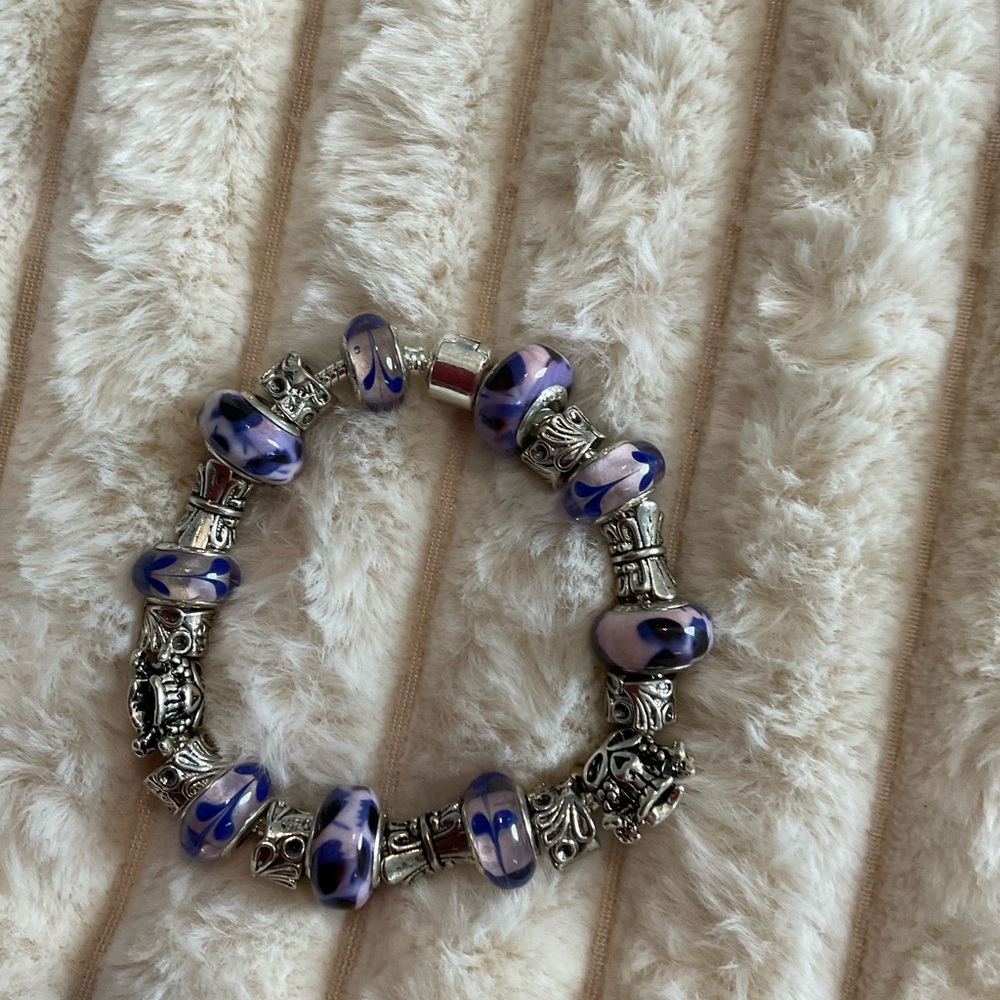 Chic Purple and Silver Charm Bracelet